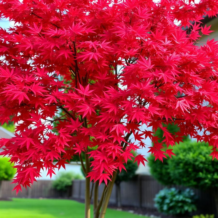 Ornamental Japanese maple in a landscaped yard