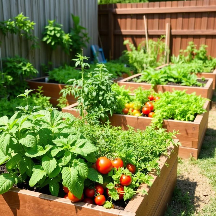 Backyard vegetable garden with raised beds